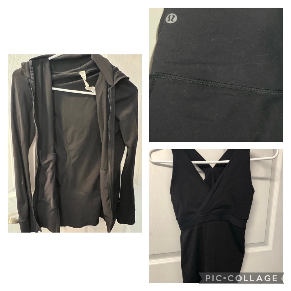 EUC Lululemon Jacket Leggings Top Black Size 6 Comes from Pet Friendly Home
